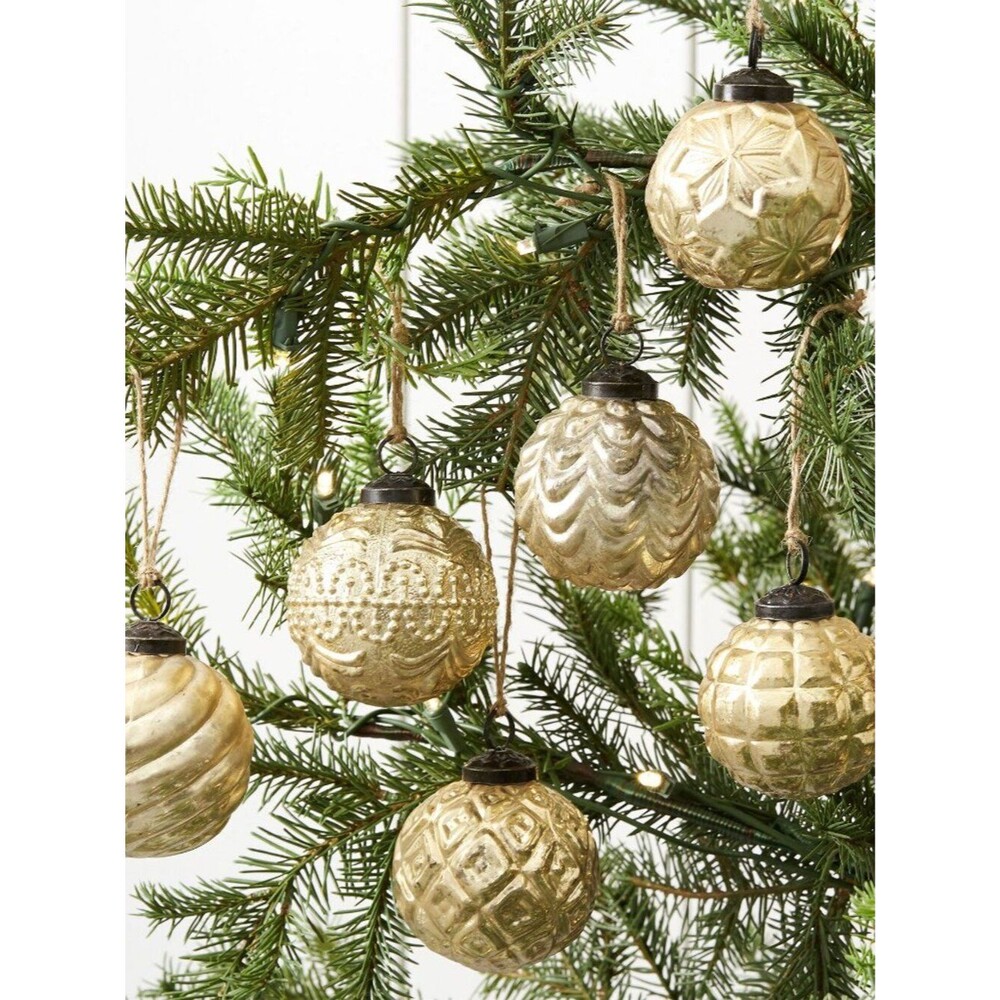 Pottery Barn Mercury Glass Adorned Ornament Set Gold
